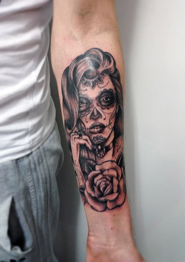 Traditional Style Sugar Skull Lady Head Tattoo by Justin Gorbey of Lone  Star Tattoo Dallas Texas : r/traditionaltattoos