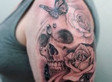 Skull and Roses Tattoo by Tamas Dikac