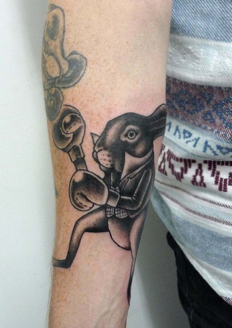 boxing hare tattoo